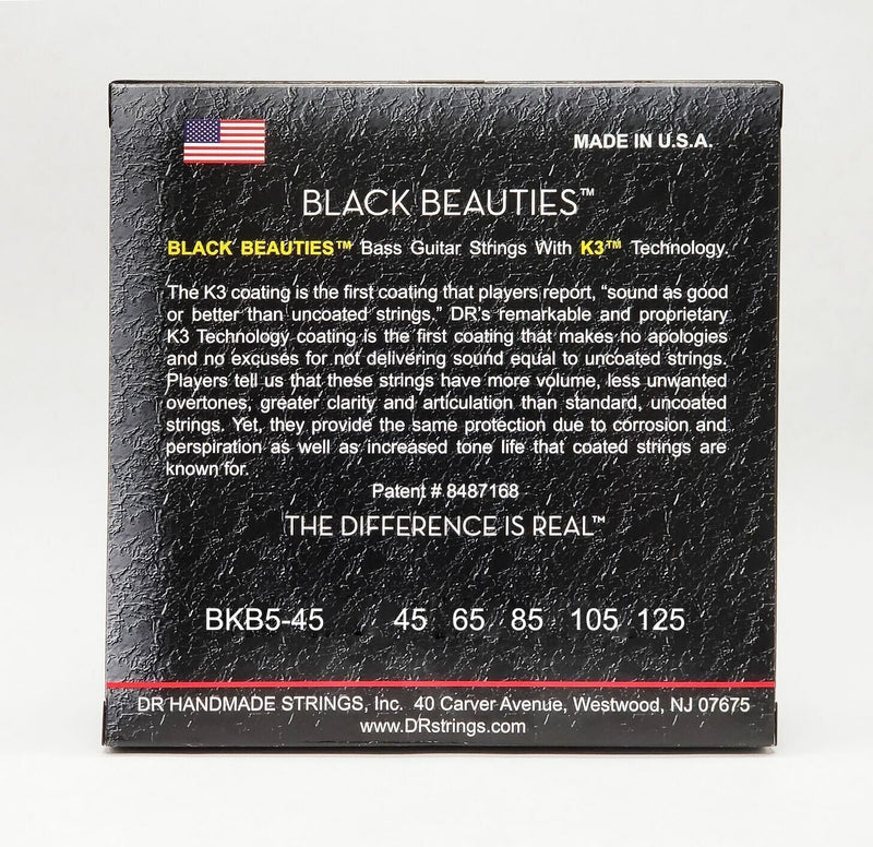 DR Strings Black Beauties-Black Coated Bass Guitar Strings 45-125 (BKB5-45)