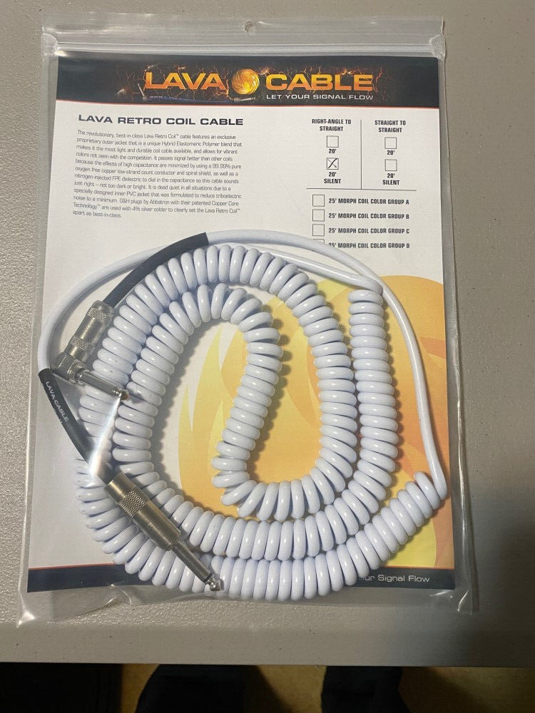 Lava Cable Retro Coil Instrument Cable White R/A to Straight – Silent Plug