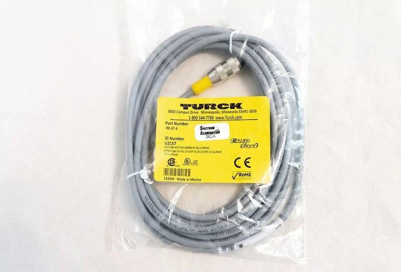 Turck RK 4T-4 Cordset, M12 Female to Cut-end, Grey, 3 cond., 4 m, PVC, Grey, Eur