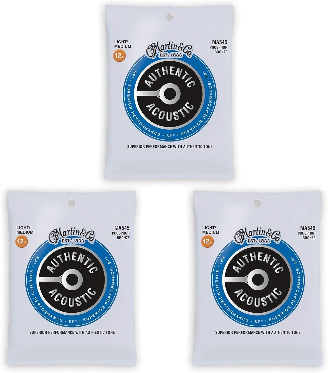 Martin 3 Pack MA545 Acoustic SP Guitar Strings Phosphor Bronze .0125-.