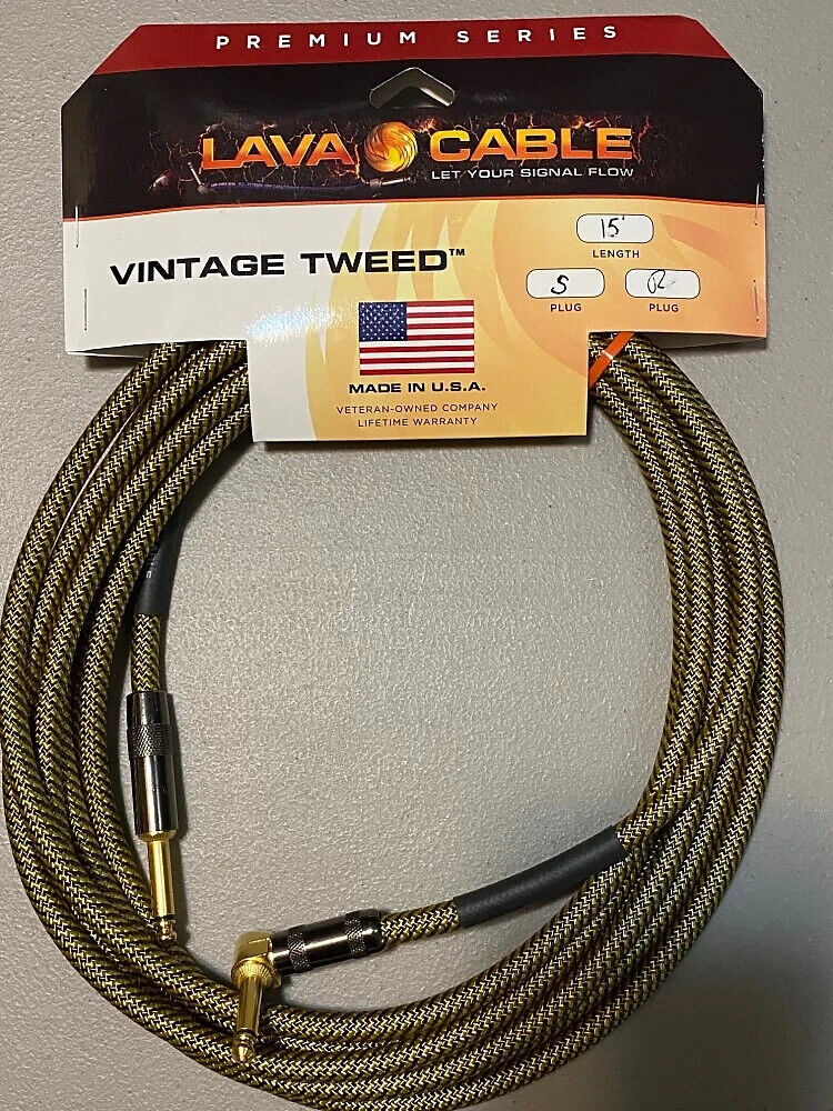 Lava Cable LCVN15R Vintage Tweed 15' Right Angle to Straight