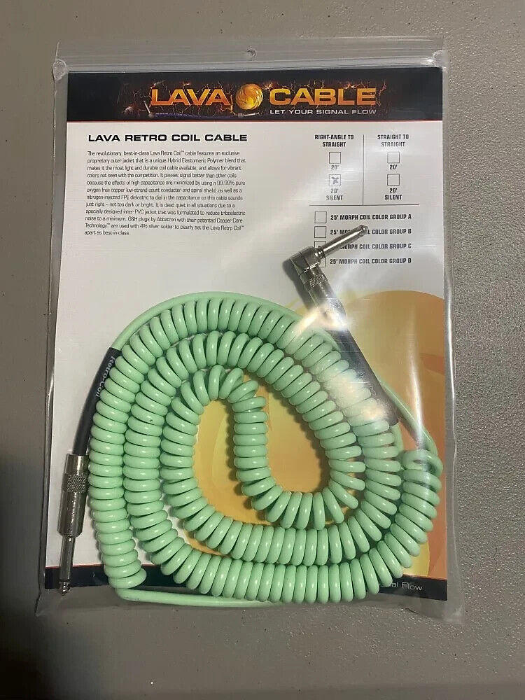 Lava Cable Retro Coil Cable-Silent Plug-Surf Green Right Angle to Straight