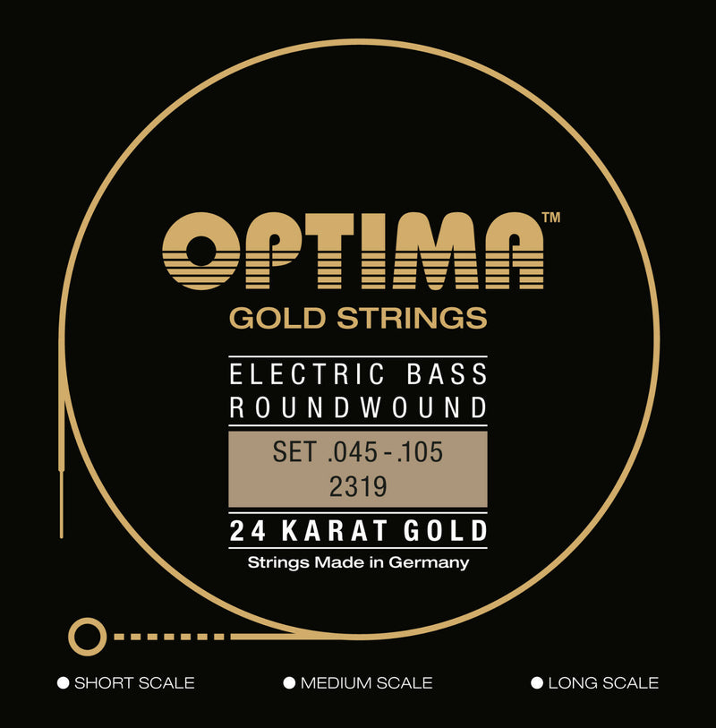Optima 24 Karat Gold 4 String Bass Guitar Strings Long Scale 2319L 45-105