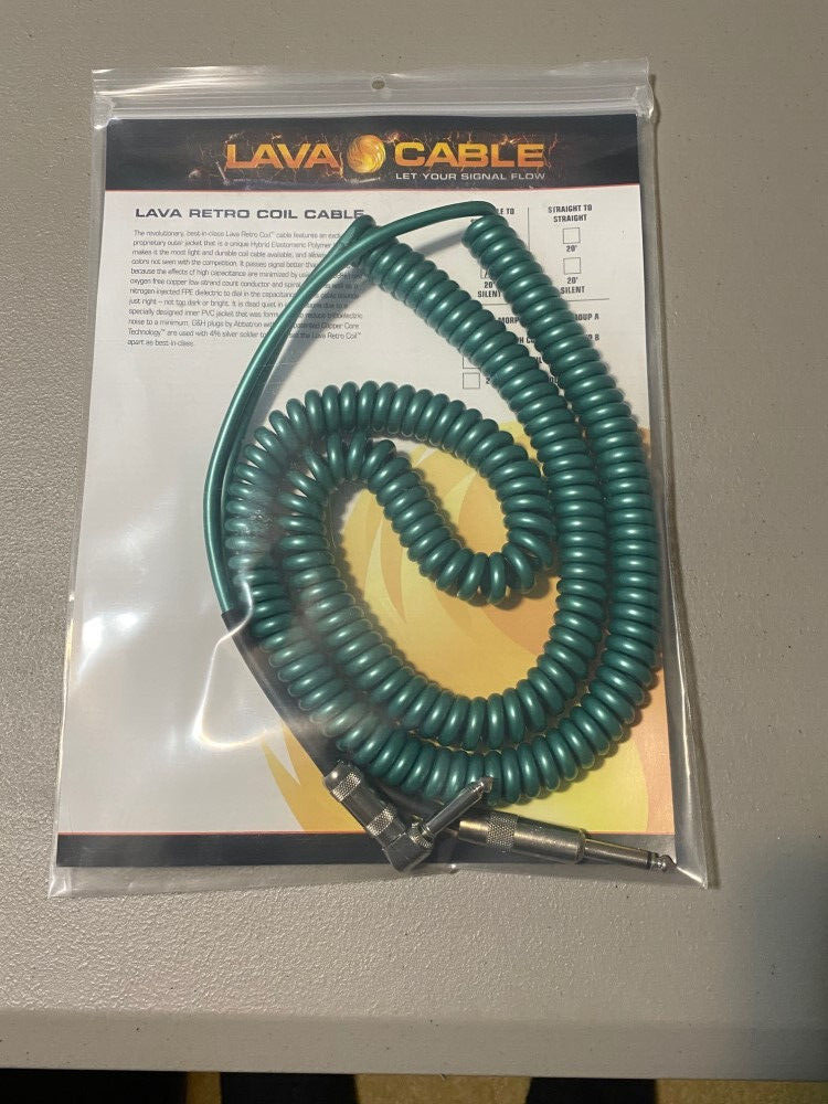 Lava Cable Retro Coil Instrument Cable Metallic Green Right Angle to Straight –