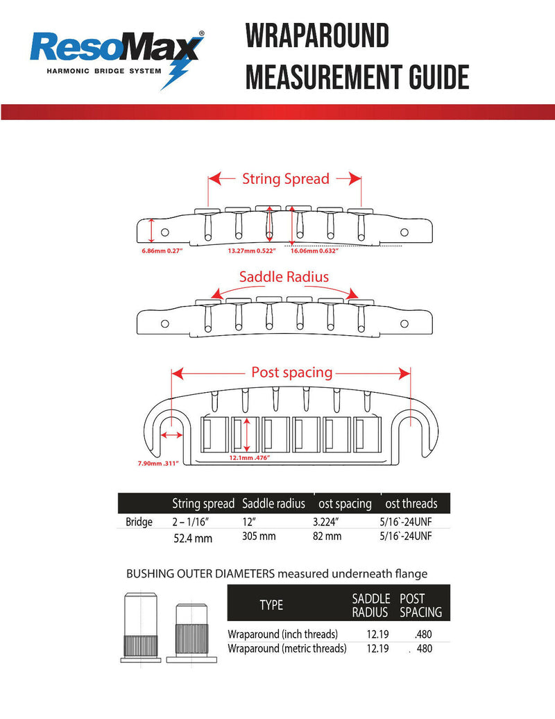 Resomax Nw2 Adjustable Wraparound Bridge W/ String Saver Saddles PS-8593-GM