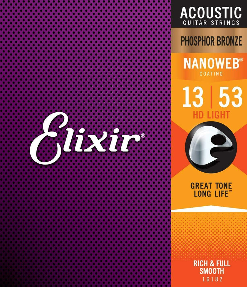 Elixir 16182 Nanoweb Phosphor Bronze Acoustic Guitar Strings .013-.053 HD Light