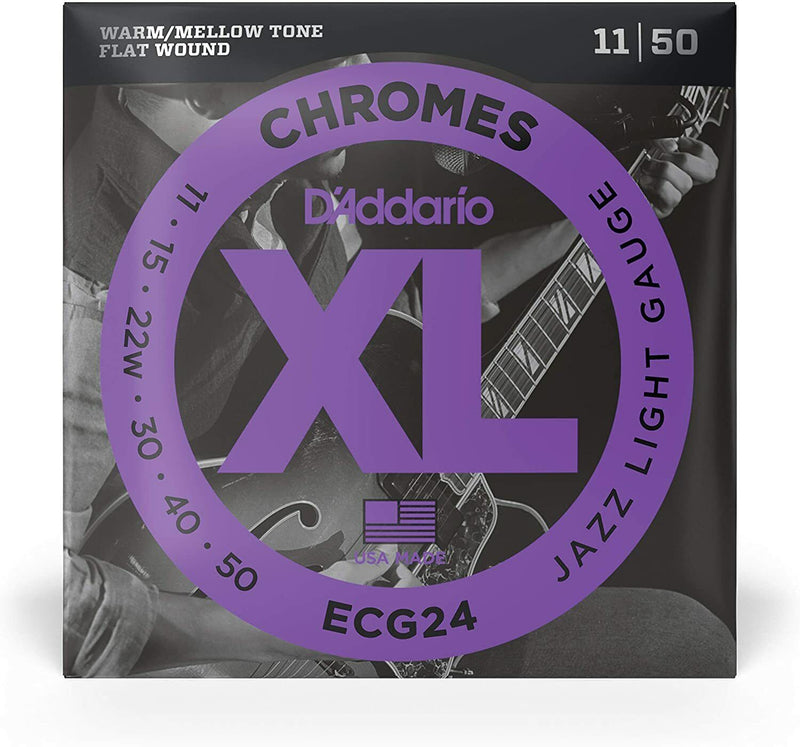 D'Addario Chromes Flat Wound Electric Guitar Strings ECG24 Jazz Light