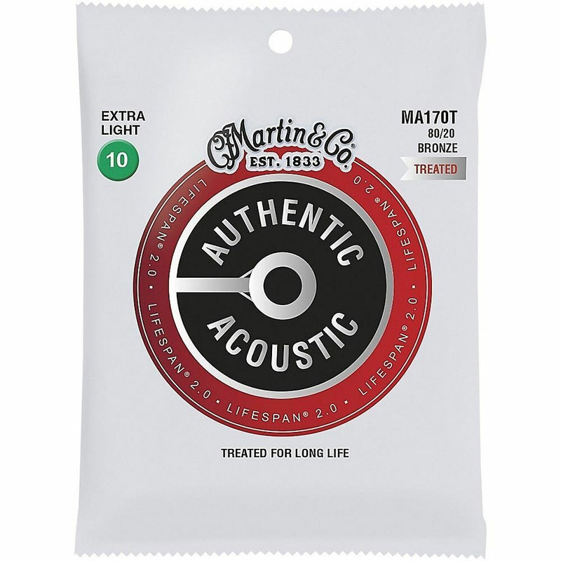 Martin Authentic Acoustic Lifespan Guitar Strings 80/20 Bronze  MA170T .010-.047