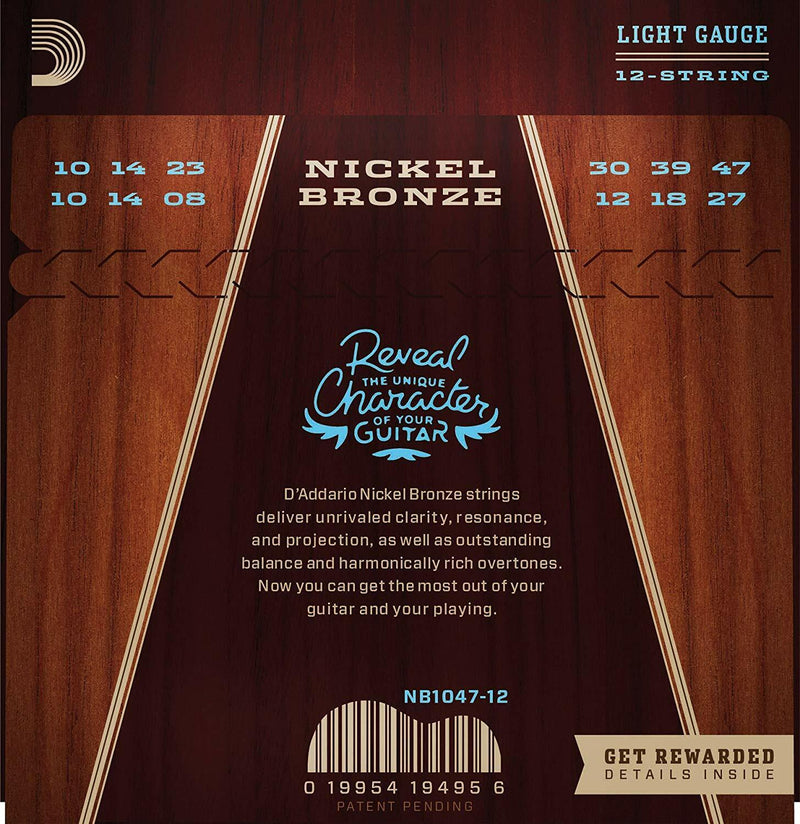 D'Addario Nickel Bronze 12 String Acoustic Guitar Strings Lite