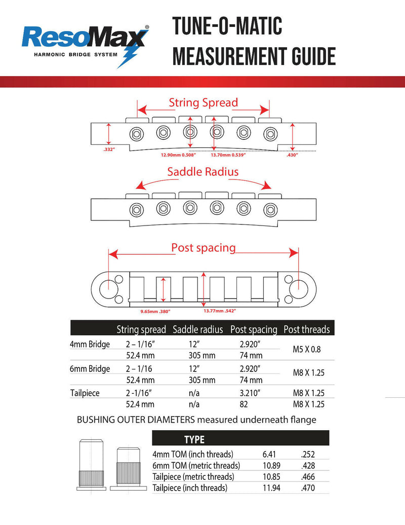 Graph Tech Resomax Nv2 6mm Tune-O-Matic Bridge - String Saver Saddles Bk Nkl