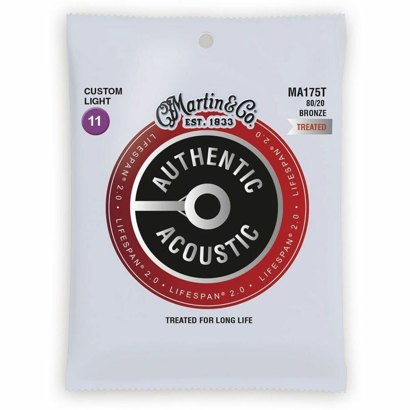 Martin Authentic Acoustic Lifespan Guitar Strings 80/20 Bronze  MA175T .011-.052
