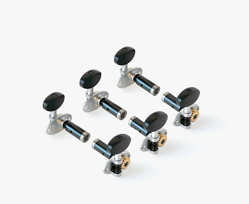 Schertler 3+3 Satin Chrome Tuners with Ebony Knobs for Classical Guitars