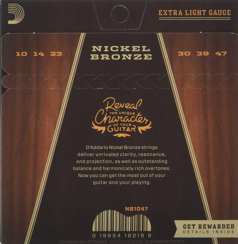 D'Addario Nickel Bronze Extra Light Acoustic Guitar Strings 10-47