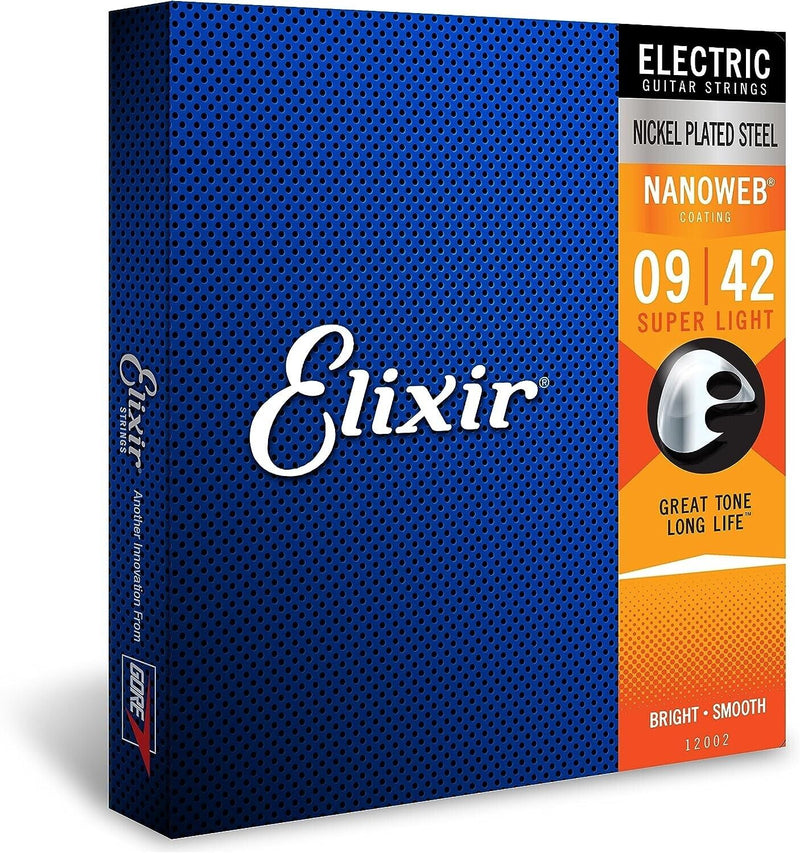 Elixir 12002 Nanoweb Nickel Electric Guitar Strings, Super Light 9-42