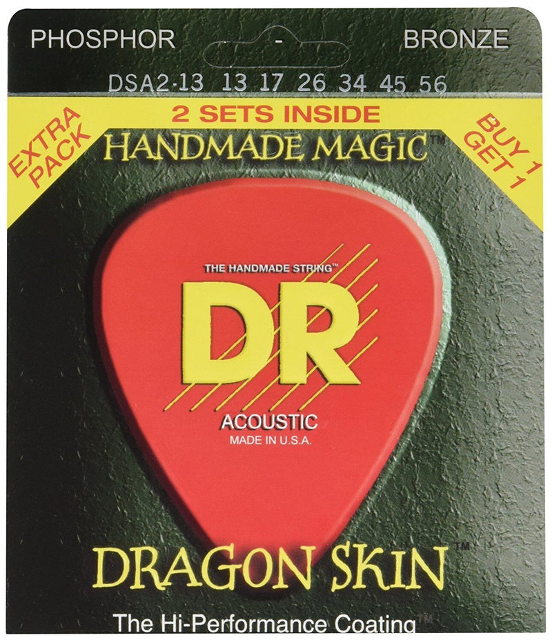 DR Strings Dragon Skin Acoustic Guitar Strings 2 Pack 13-56