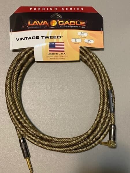 Lava Cable Vintage Tweed Instrument Cable 20' Right-Angle to Straight