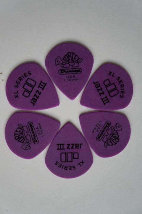 6 Dunlop Tortex Jazz III XL Flat Picks 1.14mm