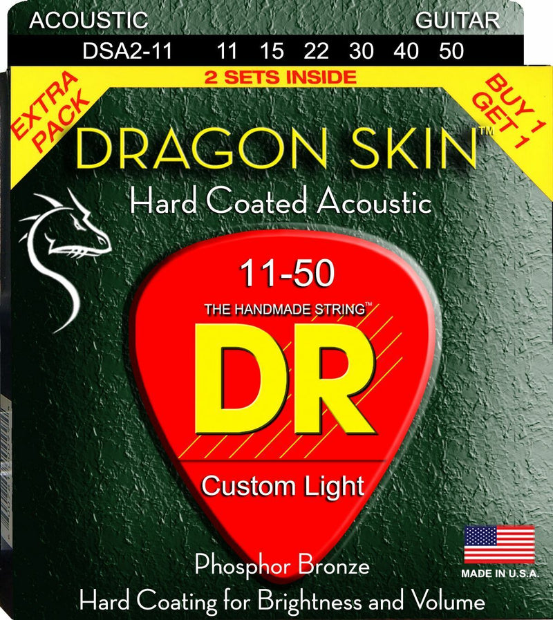 DR Strings Dragon Skin Acoustic Guitar Strings 2 Pack 11-50