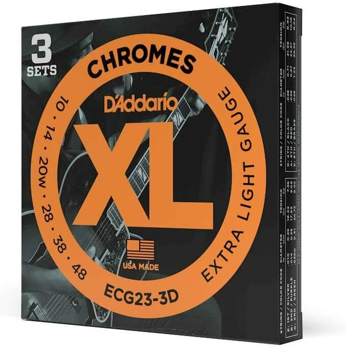 D'Addario 3 Pack Chromes Flat Wound Electric Guitar Strings ECG23-3D Jazz 10-48