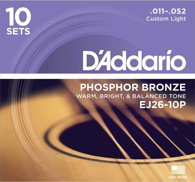 D'Addario EJ26-10P Phosphor Bronze Acoustic Guitar Strings - Pack of 10