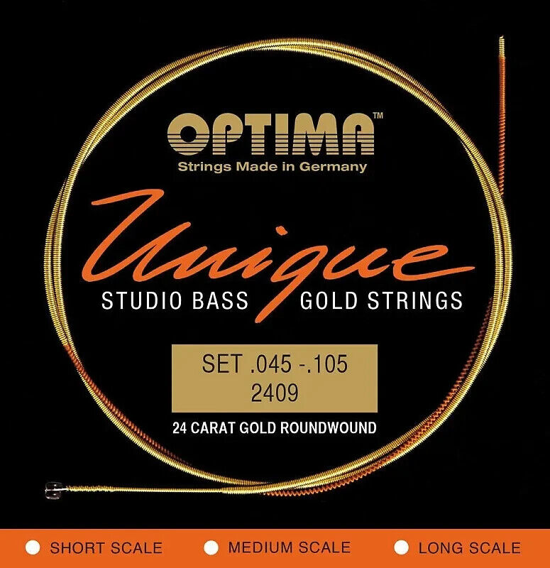 Optima Unique 24K Gold 4 String Bass Guitar Strings 45-105 Long Scale 2409.L